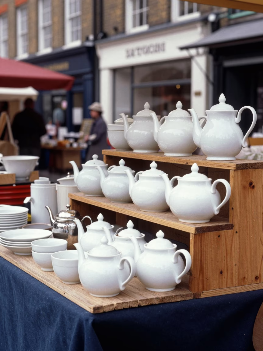Market Stall at Flat Noon Light in London in in London, United Kingdom