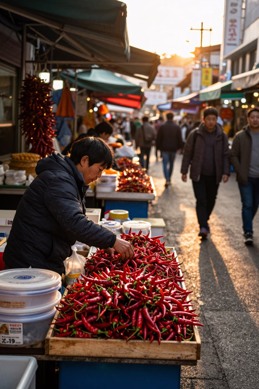 Market Stall at Golden Hour in Seoul in in Seoul, South Korea