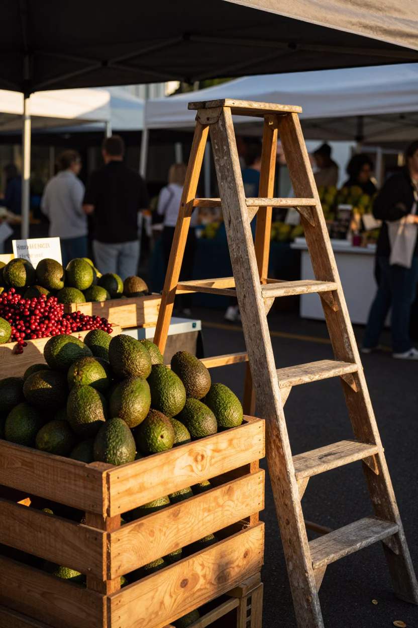Market Stall at Honeyed Evening Light in Auckland in in Auckland, New Zealand