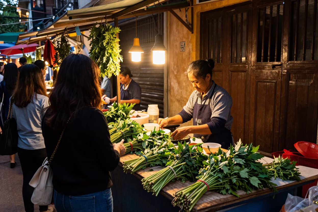 Market Stall at Honeyed Evening Light in Hanoi in in Hanoi, Vietnam