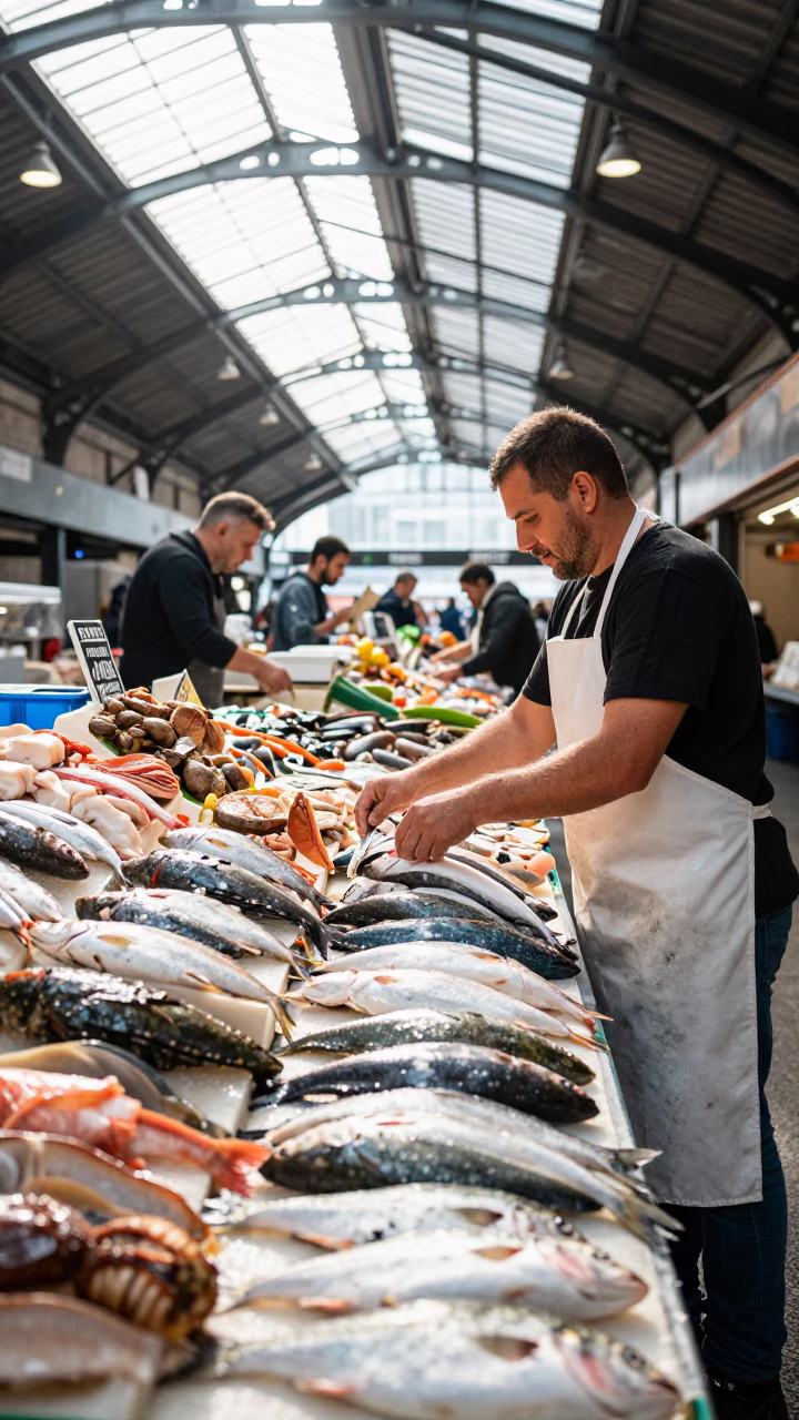 Market Stall at Late Morning Light in Bilbao in in Bilbao, Spain