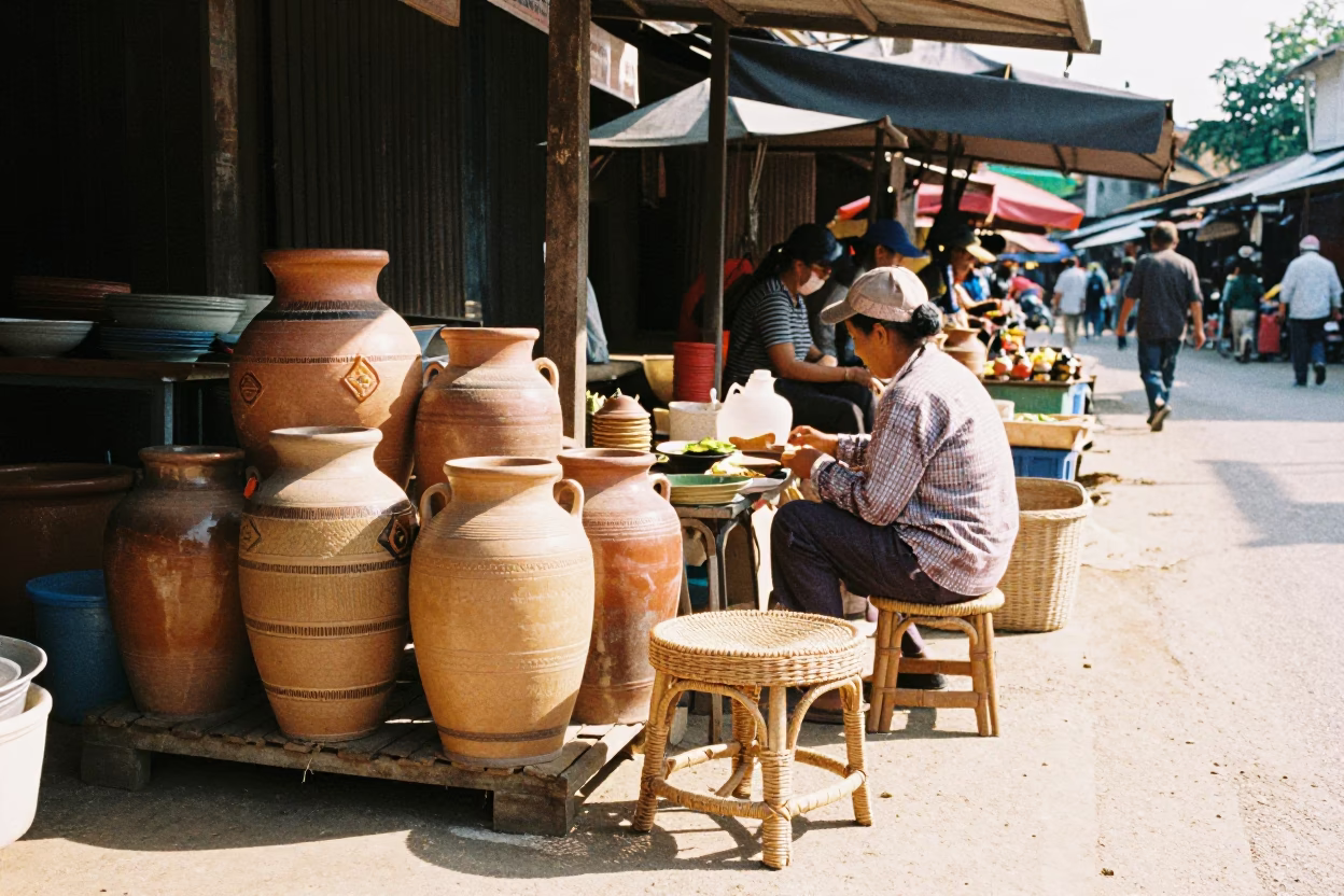 Market Stall at Late Morning Light in Luang Prabang in in Luang Prabang, Laos