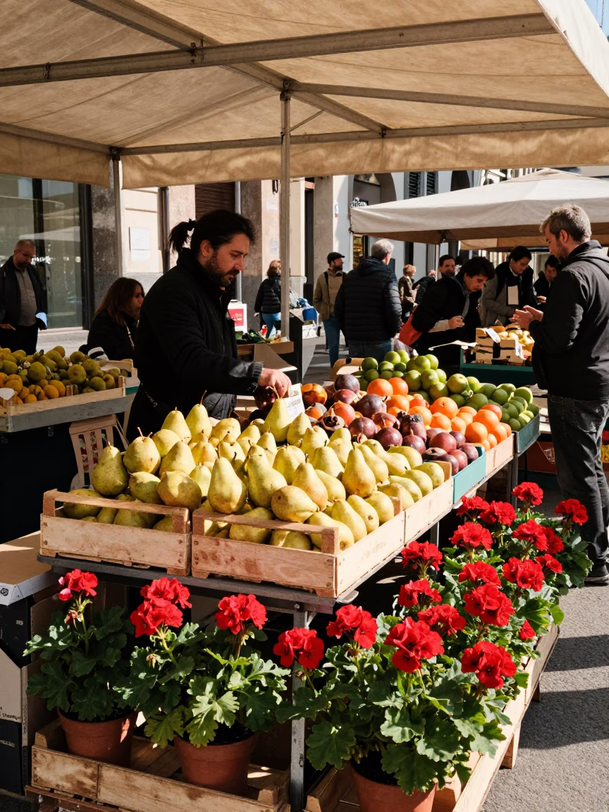 Market Stall at Midday Light in Milan in in Milan, Italy