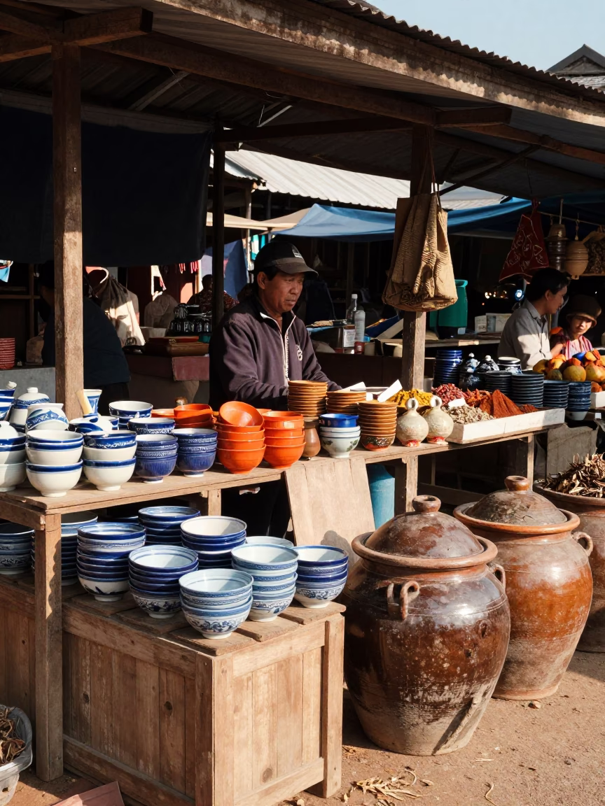 Market Stall at Noon Light in Luang Prabang in in Luang Prabang, Laos