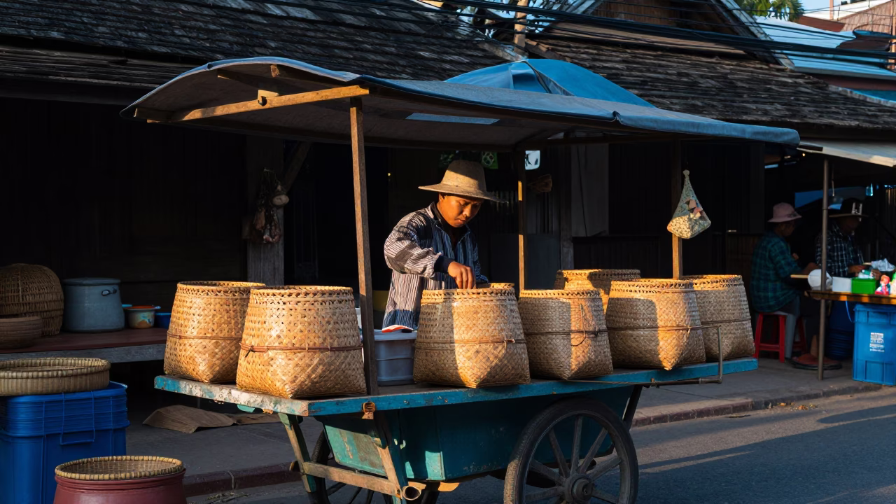 Market Stall at Sunrise Light in Chiang Mai in in Chiang Mai, Thailand