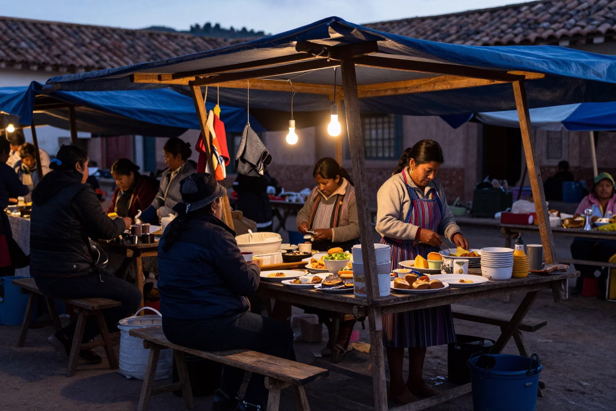 Market Stall at Sunrise Light in Cusco in in Cusco, Peru
