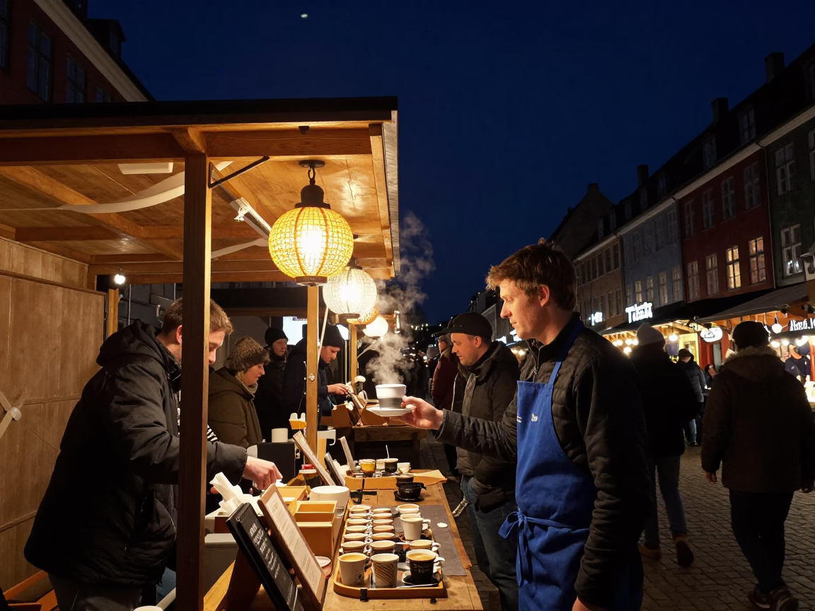 Market Stall at The Deepest Night Sky Light in Copenhagen in in Copenhagen, Denmark