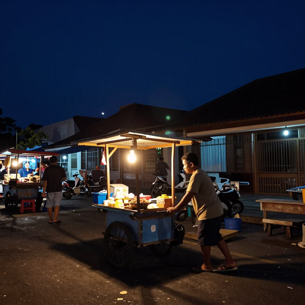 Market Stall at The Deepest Night Sky Light in Denpasar in in Denpasar, Indonesia