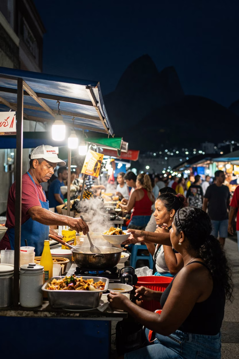 Market Stall at The Deepest Night Sky Light in Rio De Janeiro in in Rio de Janeiro, Brazil