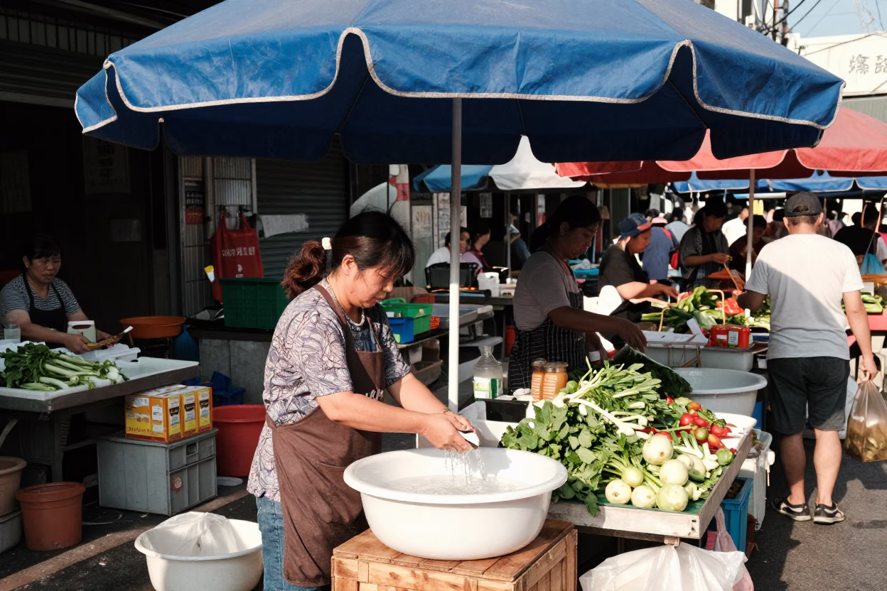 Market Stall at The Early Afternoon Light in Kaohsiung in in Kaohsiung, Taiwan