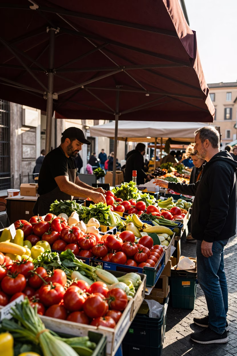 Market Stall at The Early Afternoon Light in Rome in in Rome, Italy