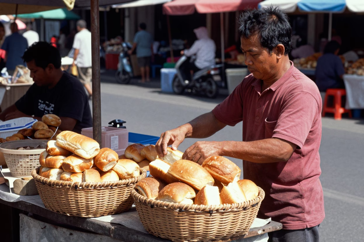 Market Stall at The Flat Glare Of Noon Light in Denpasar in in Denpasar, Indonesia