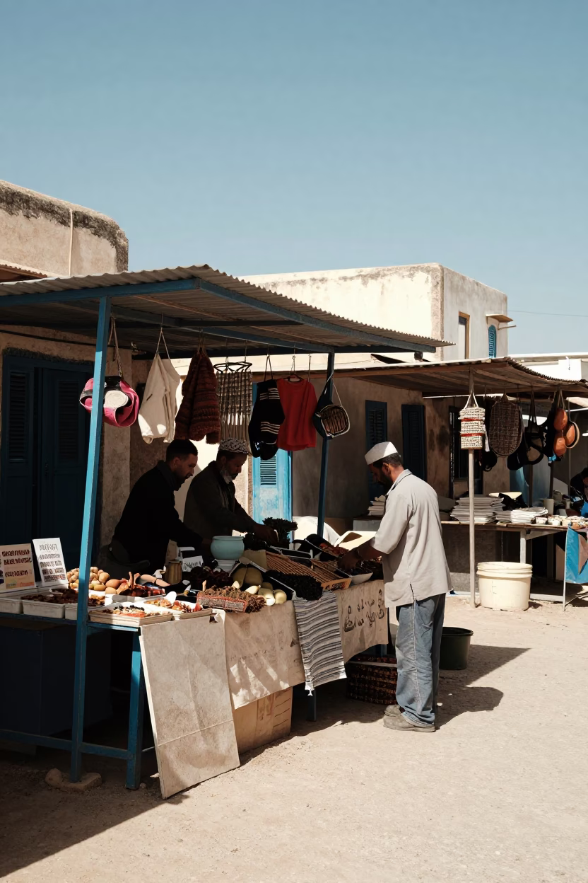 Market Stall at The Flat Glare Of Noon Light in Tunis in in Tunis, Tunisia