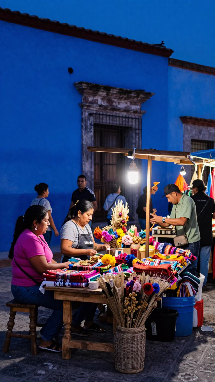 Market Stall at The Last Blue Light Of Evening in Oaxaca in in Oaxaca, Mexico