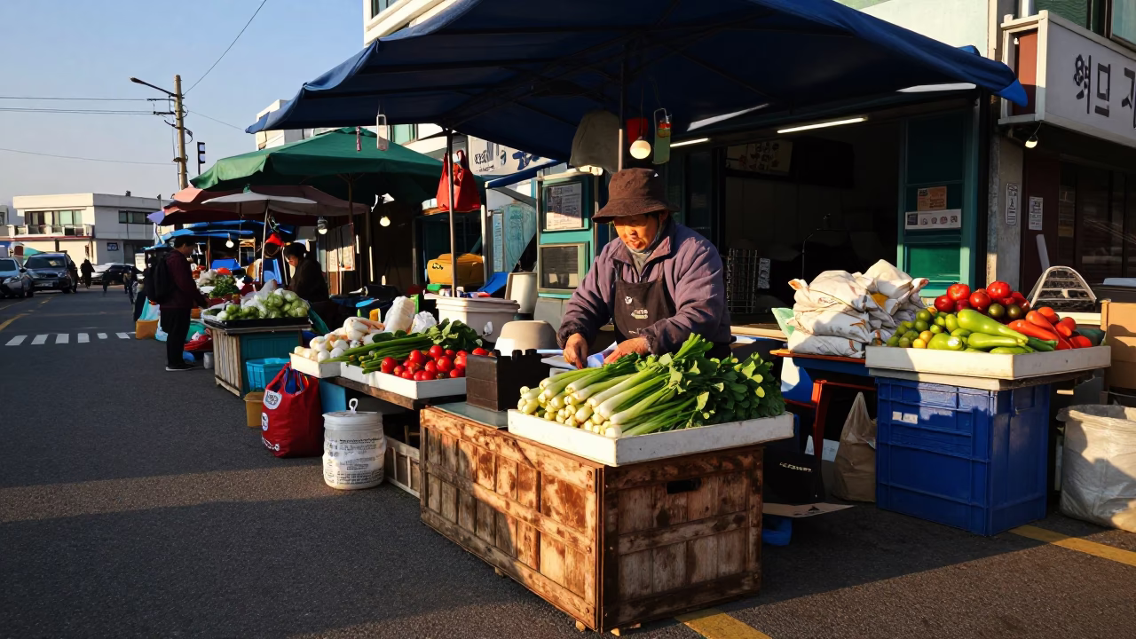 Market Stall at The Late Afternoon Light in Busan in in Busan, South Korea