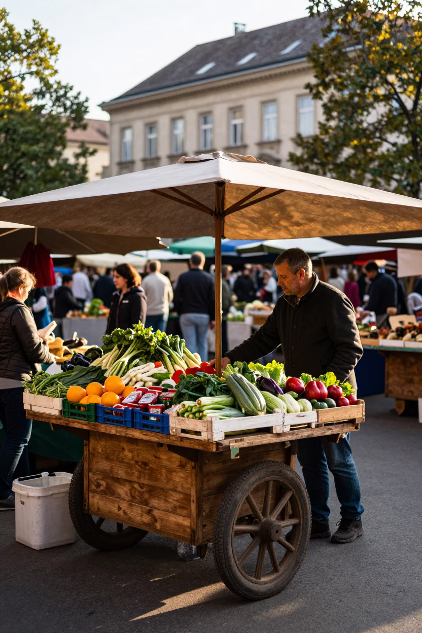 Market Stall at The Late Morning Light in Budapest in in Budapest, Hungary