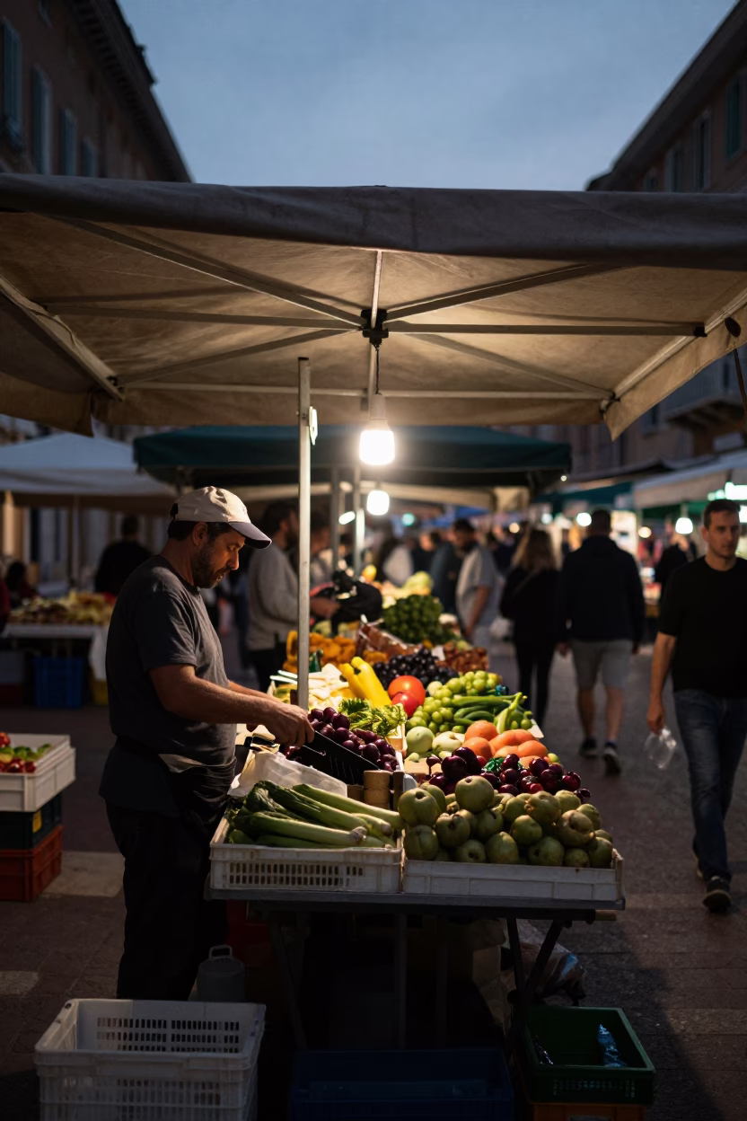 Market Stall at The Predawn Darkness Light in Nice in in Nice, France