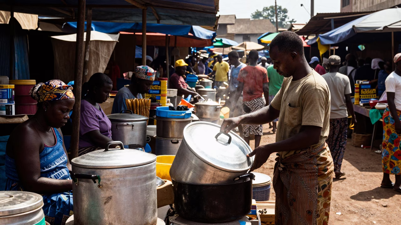 Market Stall in Accra at Bright Midmorning Light in in Accra, Ghana