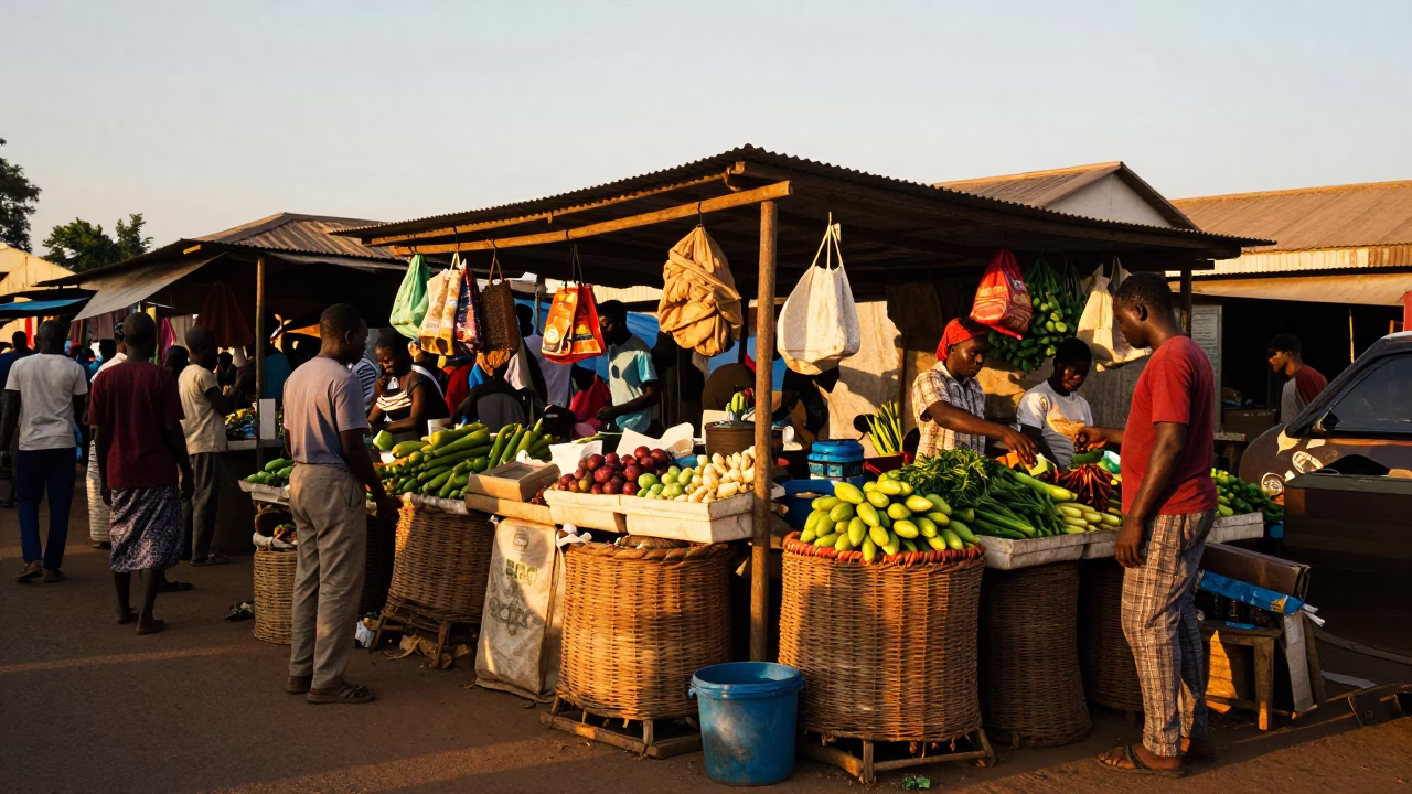 Market Stall in Accra at Sunset Light in in Accra, Ghana