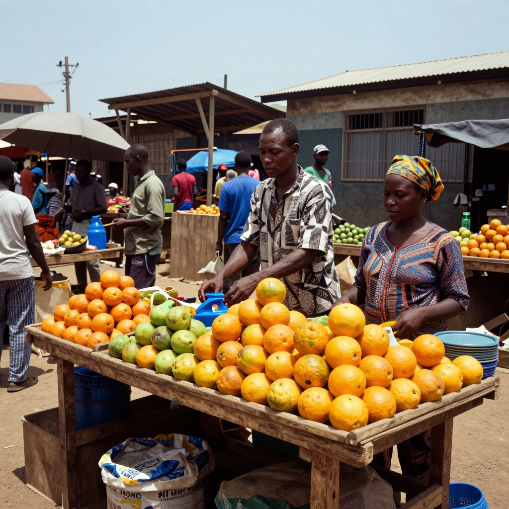 Market Stall in Accra at The Flat Glare Of Noon Light in in Accra, Ghana