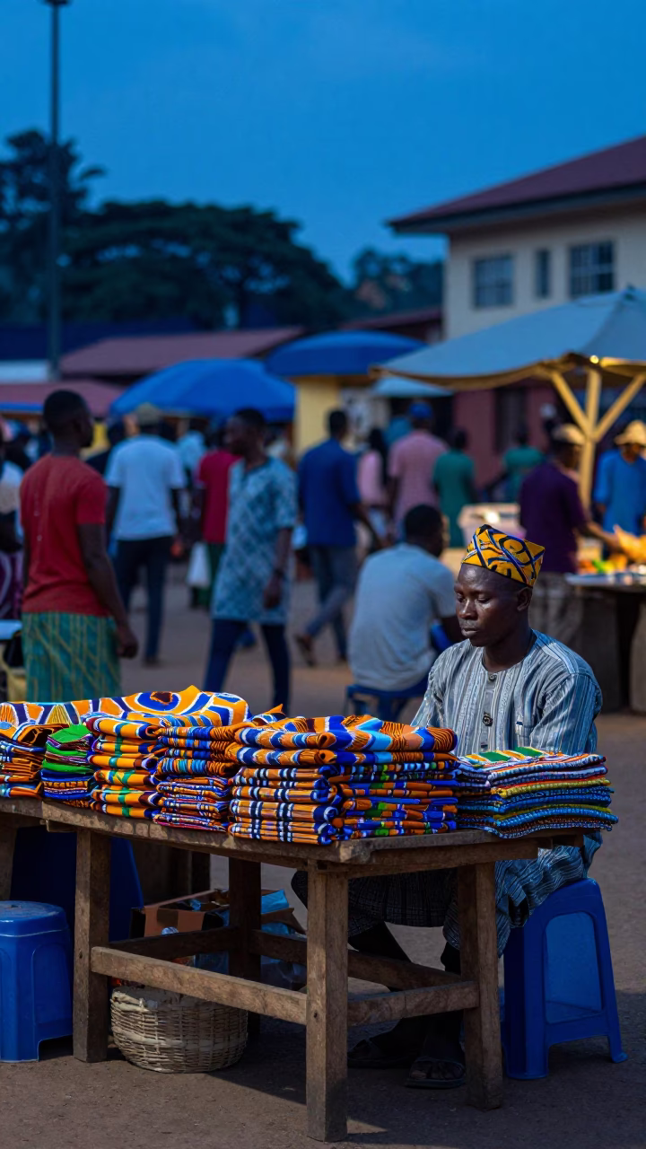 Market Stall in Accra at The Last Blue Light Of Evening in in Accra, Ghana
