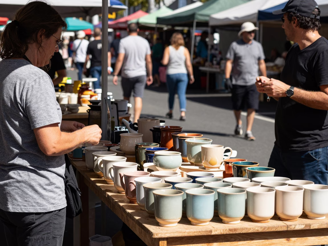 Market Stall in Adelaide at The Flat Glare Of Noon Light in in Adelaide, South Australia, Australia