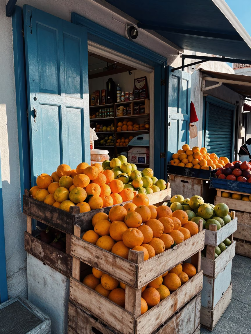 Market Stall in Athens at Early Morning Light in in Athens, Greece