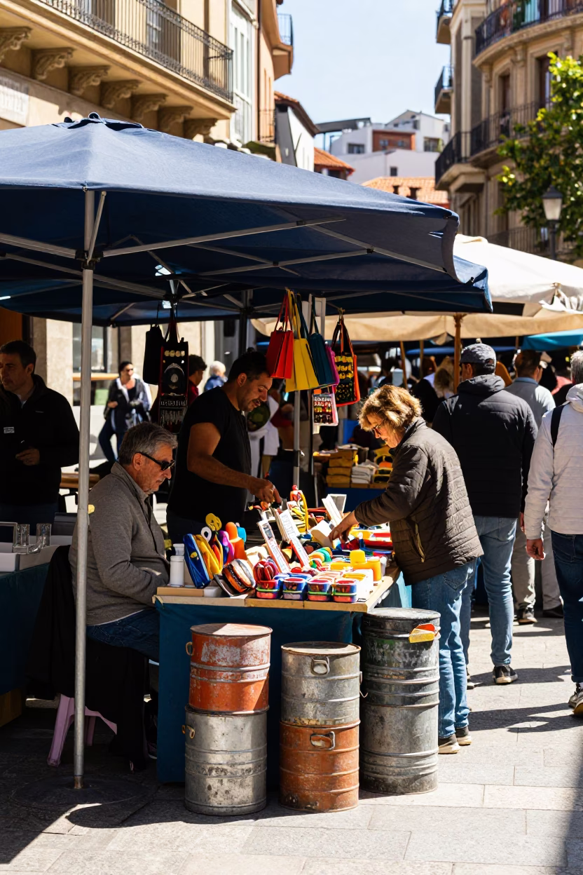 Market Stall in Bilbao at Bright Midmorning Light in in Bilbao, Spain