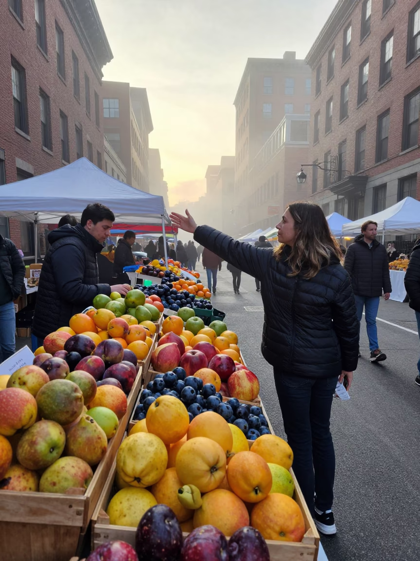 Market Stall in Boston at As First Light Reaches The Scene in in Boston, Massachusetts, United States