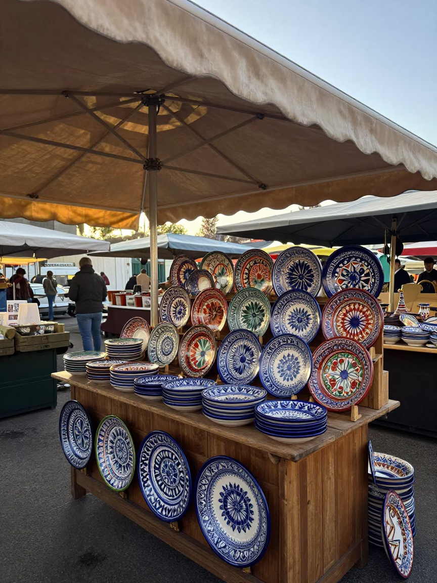 Market Stall in Budapest at As First Light Reaches The Scene in in Budapest, Hungary