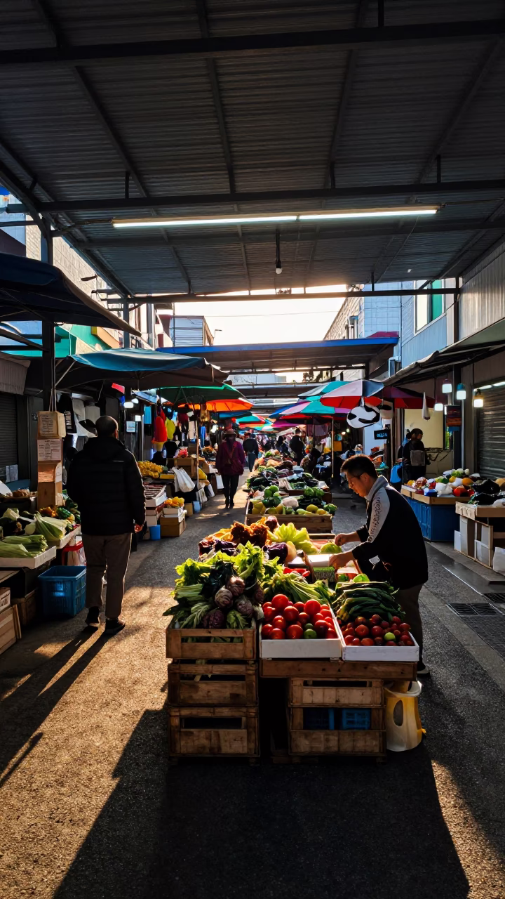 Market Stall in Busan at As First Light Reaches The Scene in in Busan, South Korea