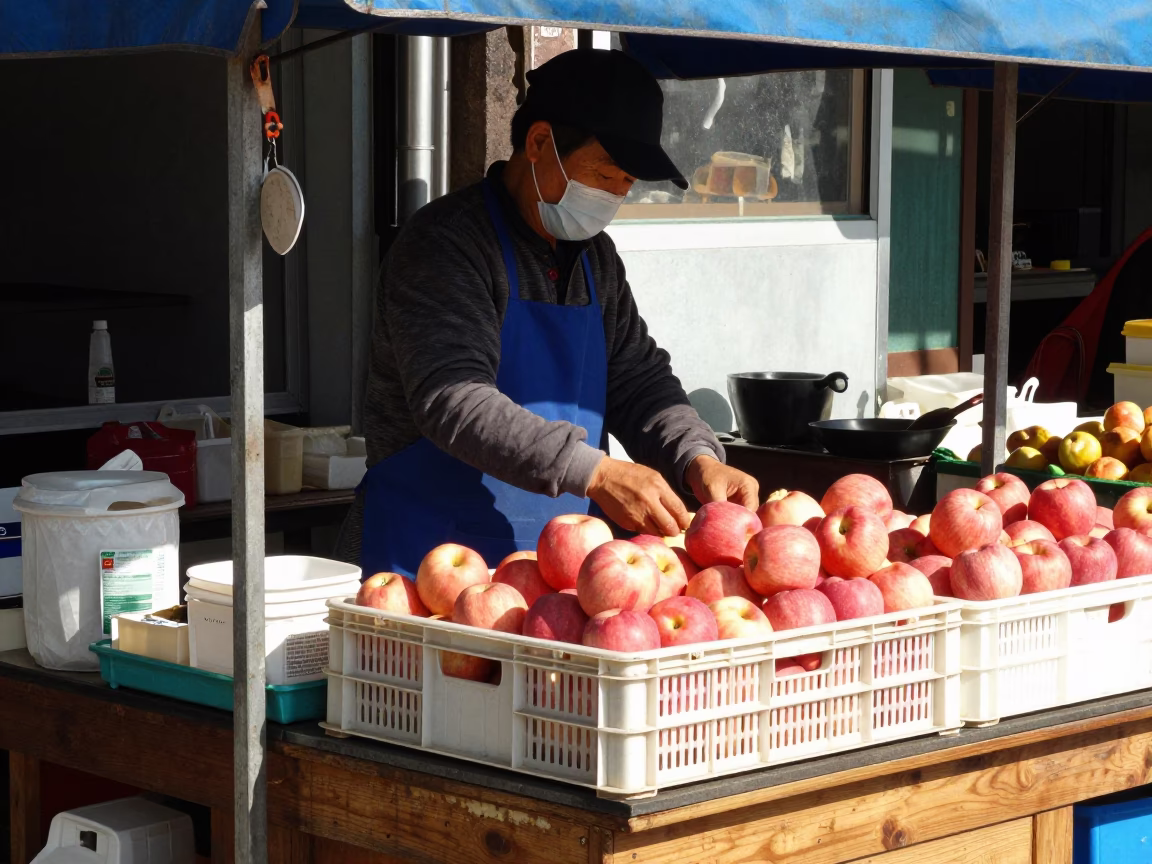 Market Stall in Busan at The Flat Glare Of Noon Light in in Busan, South Korea