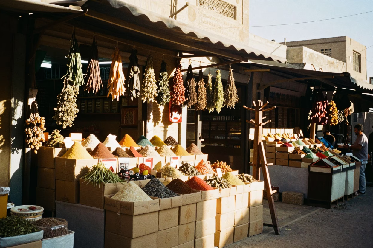 Market Stall in Cairo at Clear Late-afternoon Light in in Cairo, Egypt