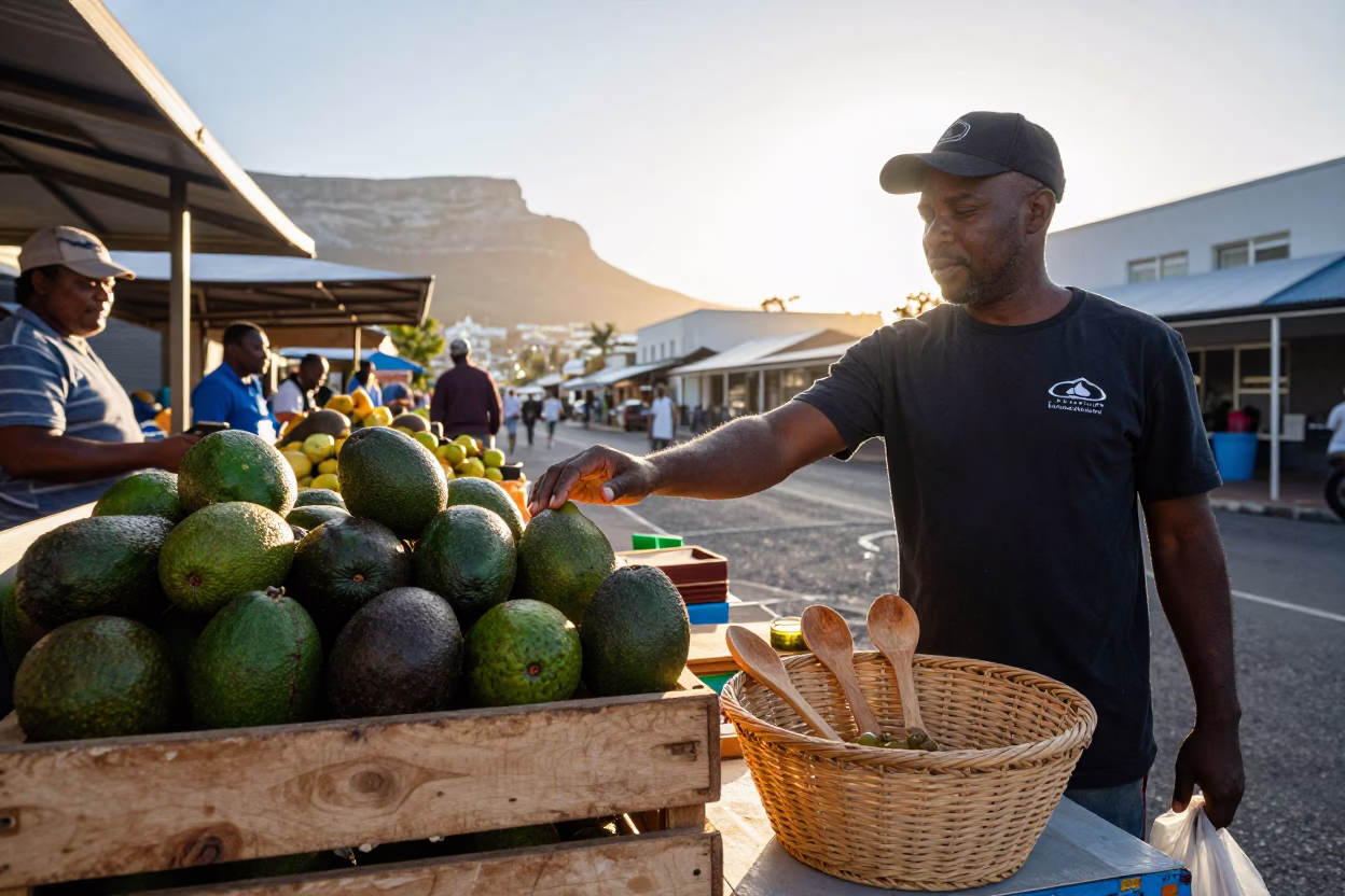Market Stall in Cape Town at As First Light Reaches The Scene in in Cape Town, South Africa