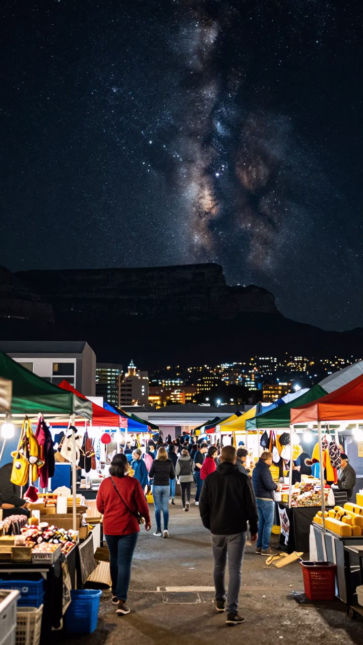 Market Stall in Cape Town at The Deepest Night Sky Light in in Cape Town, South Africa