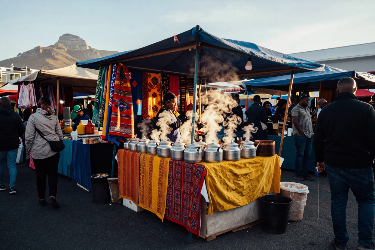 Market Stall in Cape Town at The Early Morning Light in in Cape Town, South Africa
