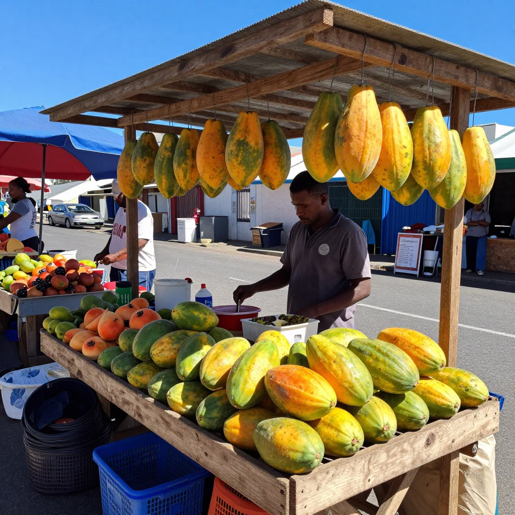 Market Stall in Cape Town at The Flat Glare Of Noon Light in in Cape Town, South Africa