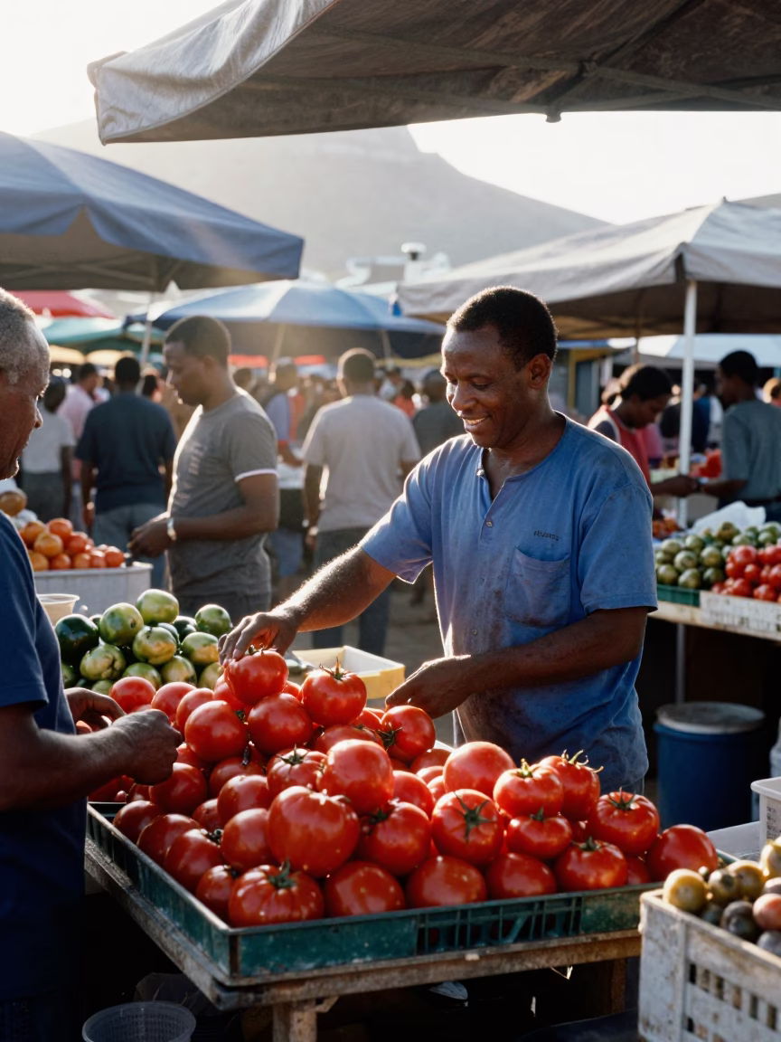 Market Stall in Cape Town at The Late Morning Light in in Cape Town, South Africa