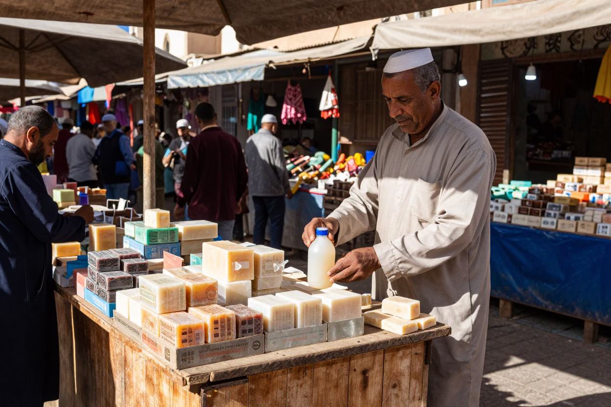 Market Stall in Casablanca at Bright Midmorning Light in in Casablanca, Morocco