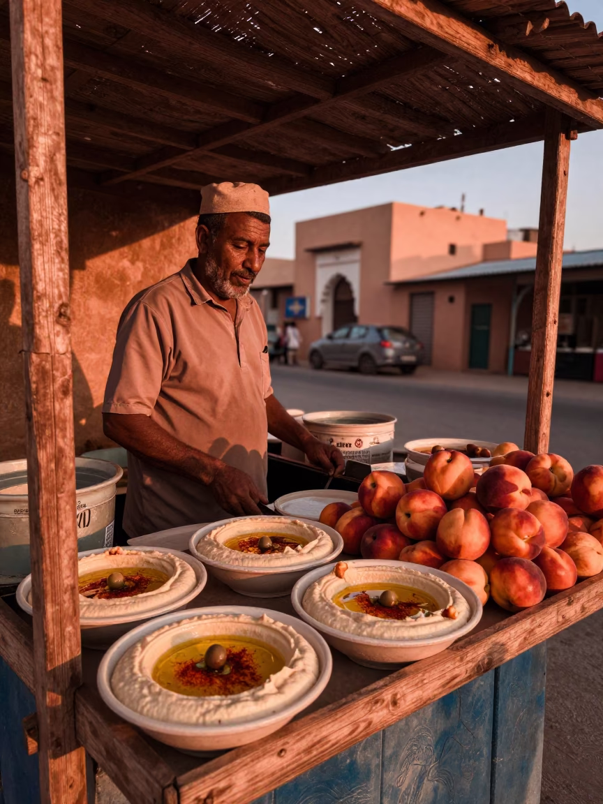 Market Stall in Casablanca at Copper-toned Light Before Dusk in in Casablanca, Morocco