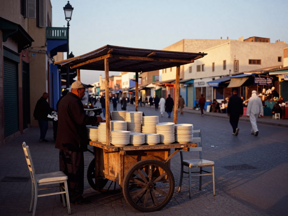 Market Stall in Casablanca at First Light Of Dawn in in Casablanca, Morocco