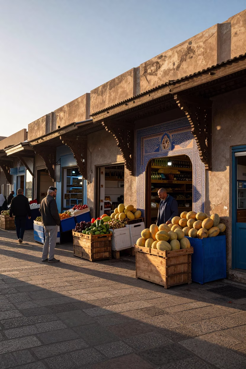 Market Stall in Casablanca at Nautical Dawn Light in in Casablanca, Morocco