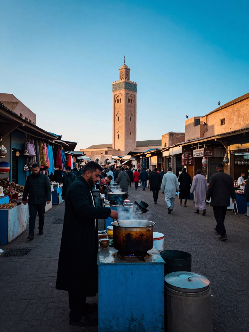 Market Stall in Casablanca at Sunrise Light in in Casablanca, Morocco