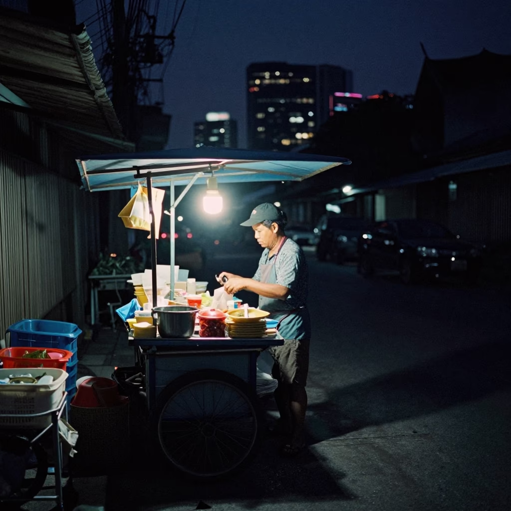 Market Stall in Chiang Mai at Deep In The Night Light in in Chiang Mai, Thailand