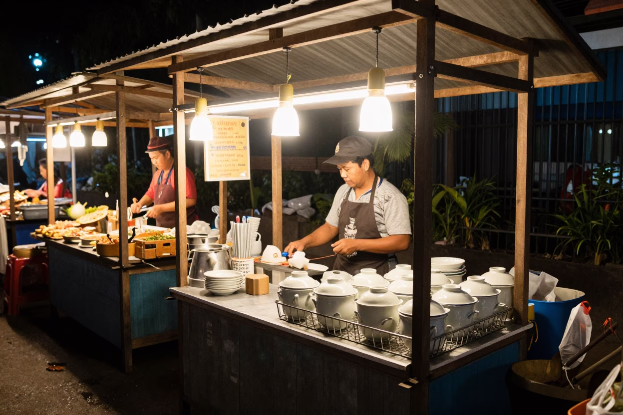 Market Stall in Chiang Mai at Late At Night Light in in Chiang Mai, Thailand