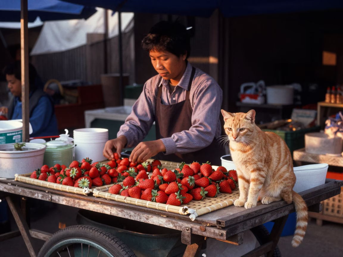 Market Stall in Chiang Mai at The Still Hours Before Dawn Light in in Chiang Mai, Thailand