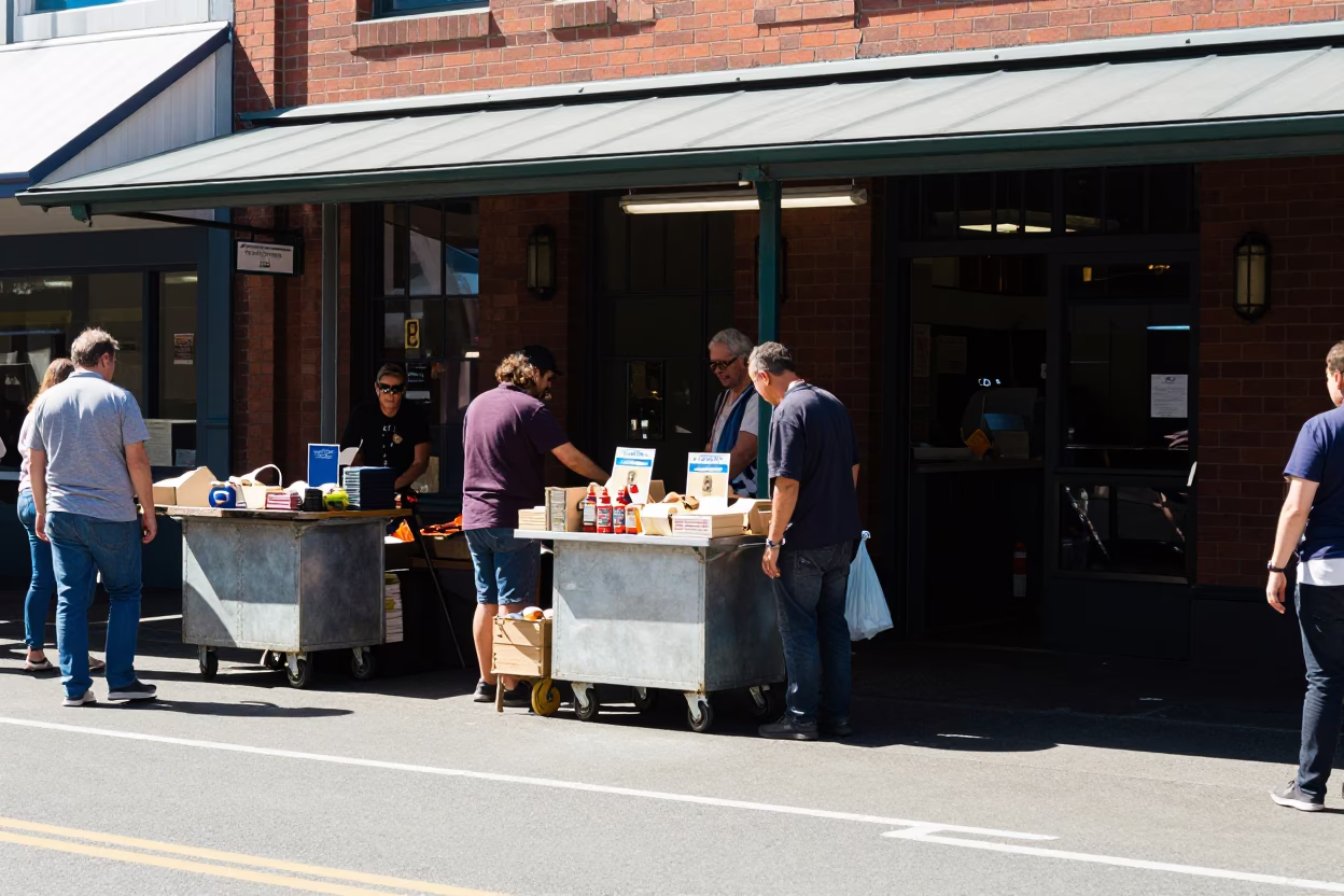 Market Stall in Christchurch at The Flat Glare Of Noon Light in in Christchurch, New Zealand