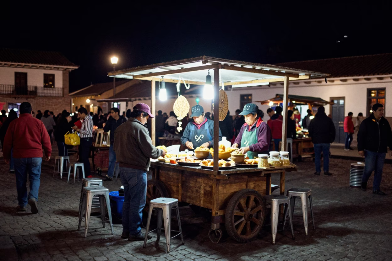 Market Stall in Cusco at Deep In The Night Light in in Cusco, Peru