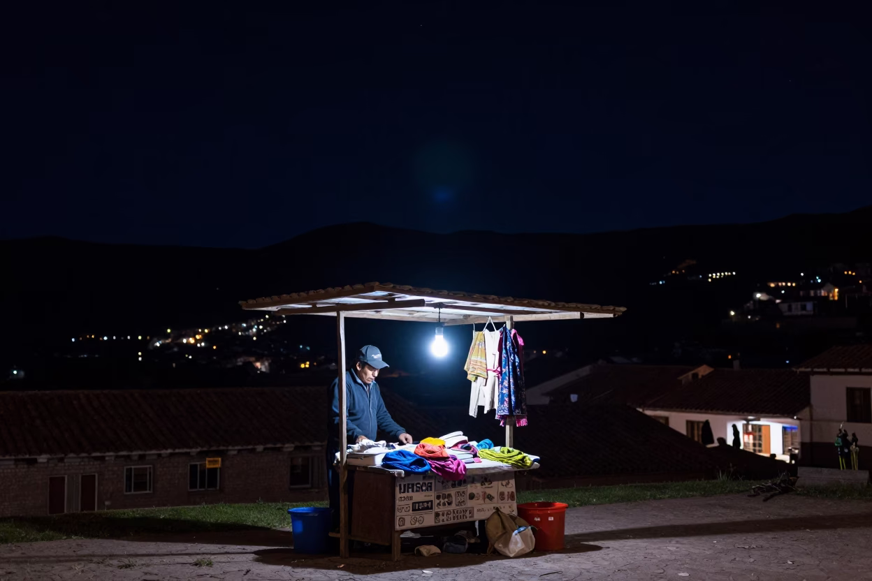 Market Stall in Cusco at The Deepest Night Sky Light in in Cusco, Peru