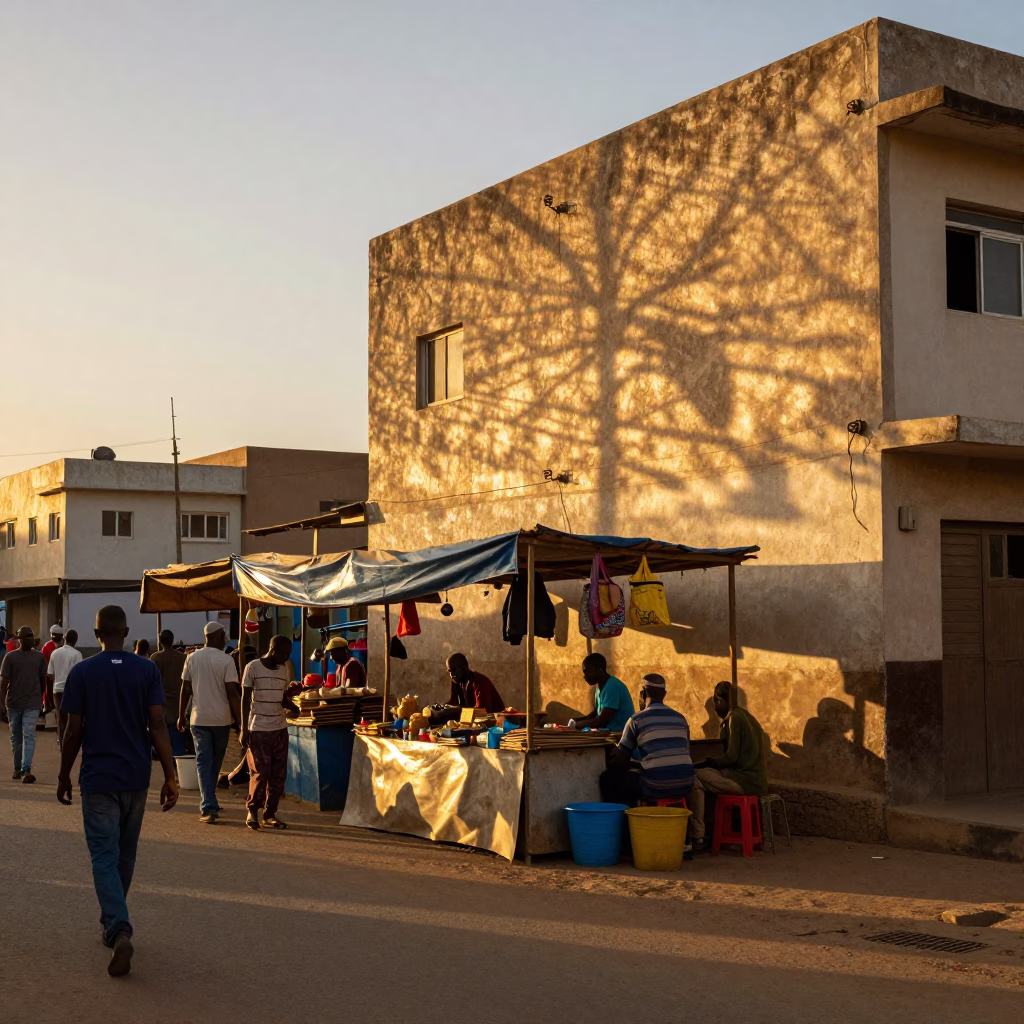 Market Stall in Dakar at As The Sun Drops Toward The Horizon in in Dakar, Senegal